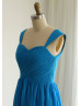 Blue Pleats Chiffon Sweetheart Neckline Long Bridesmaid Dress